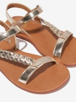 Pom D'Api Girls Leather Plagette Antik Sandals In Gold 6 Pom D'Api Girls Leather Plagette Antik Sandals In Gold -Childrens Clothing Store POMS3019 PLATINE 3