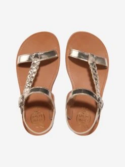 Pom D'Api Girls Leather Plagette Antik Sandals In Gold 7 Pom D'Api Girls Leather Plagette Antik Sandals In Gold -Childrens Clothing Store POMS3019 PLATINE 4