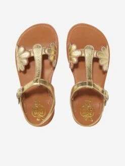Pom D'Api Girls Leather Plagette Bloom Sandals In Gold 6 Pom D'Api Girls Leather Plagette Bloom Sandals In Gold -Childrens Clothing Store POMS3021 DORE NUTS 3
