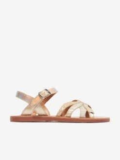 Pom D'Api Girls Leather Plagette Oto Sandals In Gold