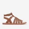 Pom D'Api Girls Leather Plagette Stud Sandals In Camel