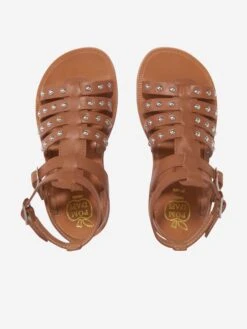 Pom D'Api Girls Leather Plagette Stud Sandals In Camel 6 Pom D'Api Girls Leather Plagette Stud Sandals In Camel -Childrens Clothing Store POMS3033 CAMEL 3