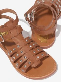 Pom D'Api Girls Leather Plagette Stud Sandals In Camel 7 Pom D'Api Girls Leather Plagette Stud Sandals In Camel -Childrens Clothing Store POMS3033 CAMEL 4