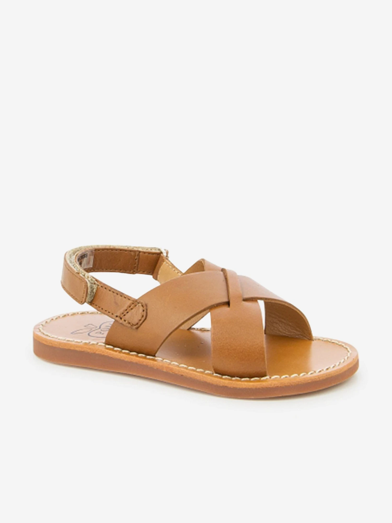 Pom D'Api Kids Leather Plage Stitch Cross Sandals In Brown 2 Pom D'Api Kids Leather Plage Stitch Cross Sandals In Brown - Image 2