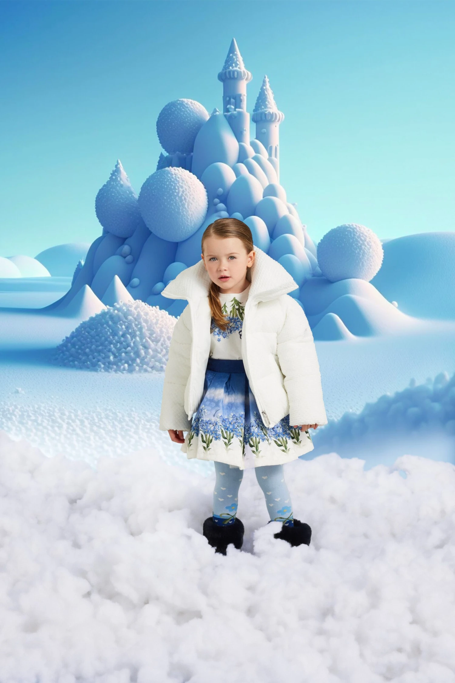 Monnalisa Girls Floral Faded Skirt In Blue 2 Monnalisa Girls Floral Faded Skirt In Blue - Image 2