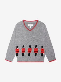 Boys Soldier V-Neck Sweater In Grey