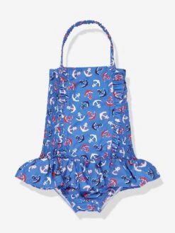 Girls Anchor Ruched Swimsuit In Blue 13 Girls Anchor Ruched Swimsuit In Blue -Childrens Clothing Store RACS4017 BLUE 1