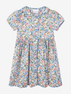 Girls Rose Button Front Dress In Blue