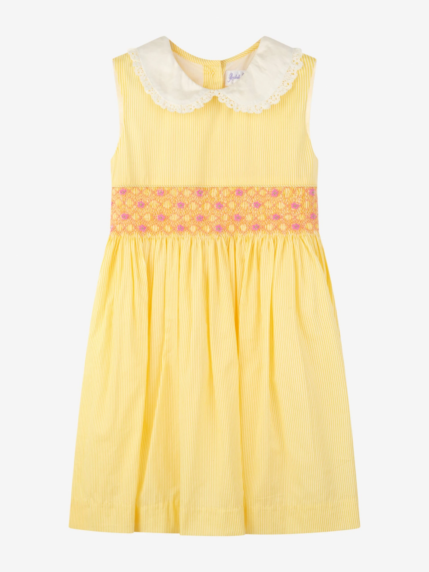 Girls Pinstripe Smocked Dress In Yellow 1 Girls Pinstripe Smocked Dress In Yellow