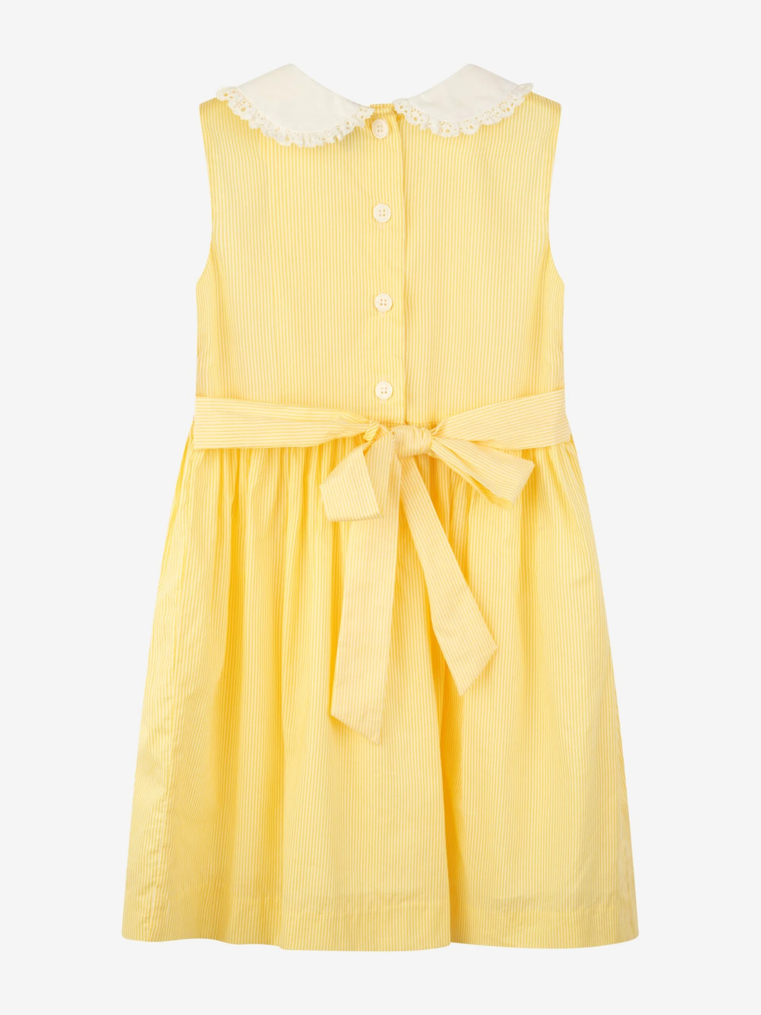 Girls Pinstripe Smocked Dress In Yellow 2 Girls Pinstripe Smocked Dress In Yellow - Image 2