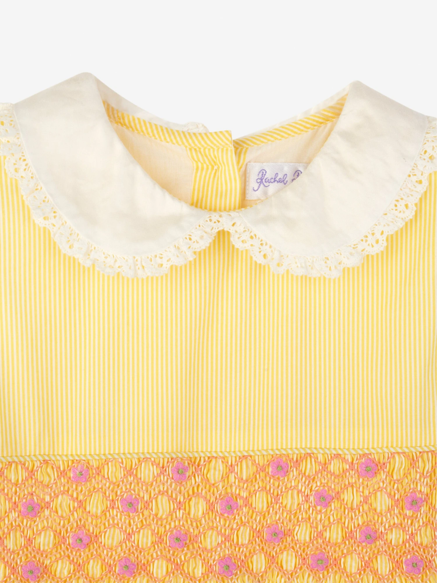 Girls Pinstripe Smocked Dress In Yellow 3 Girls Pinstripe Smocked Dress In Yellow - Image 3