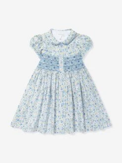 Girls Floral Smocked Button Front Dress In Multicolour