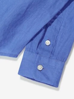 Boys Linen Logo Shirt In Blue 7 Boys Linen Logo Shirt In Blue -Childrens Clothing Store RALS3262 HARBOR ISLAND BLUE 4