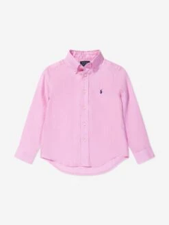 Boys Linen Logo Shirt In Pink