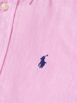 Boys Linen Logo Shirt In Pink 6 Boys Linen Logo Shirt In Pink -Childrens Clothing Store RALS3263 CARMEL PINK 3