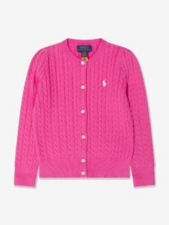 Girls Mini Cable Knit Cardigan In Pink
