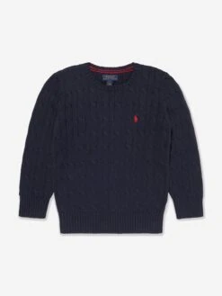 Boys Cable Knit Jumper In Navy
