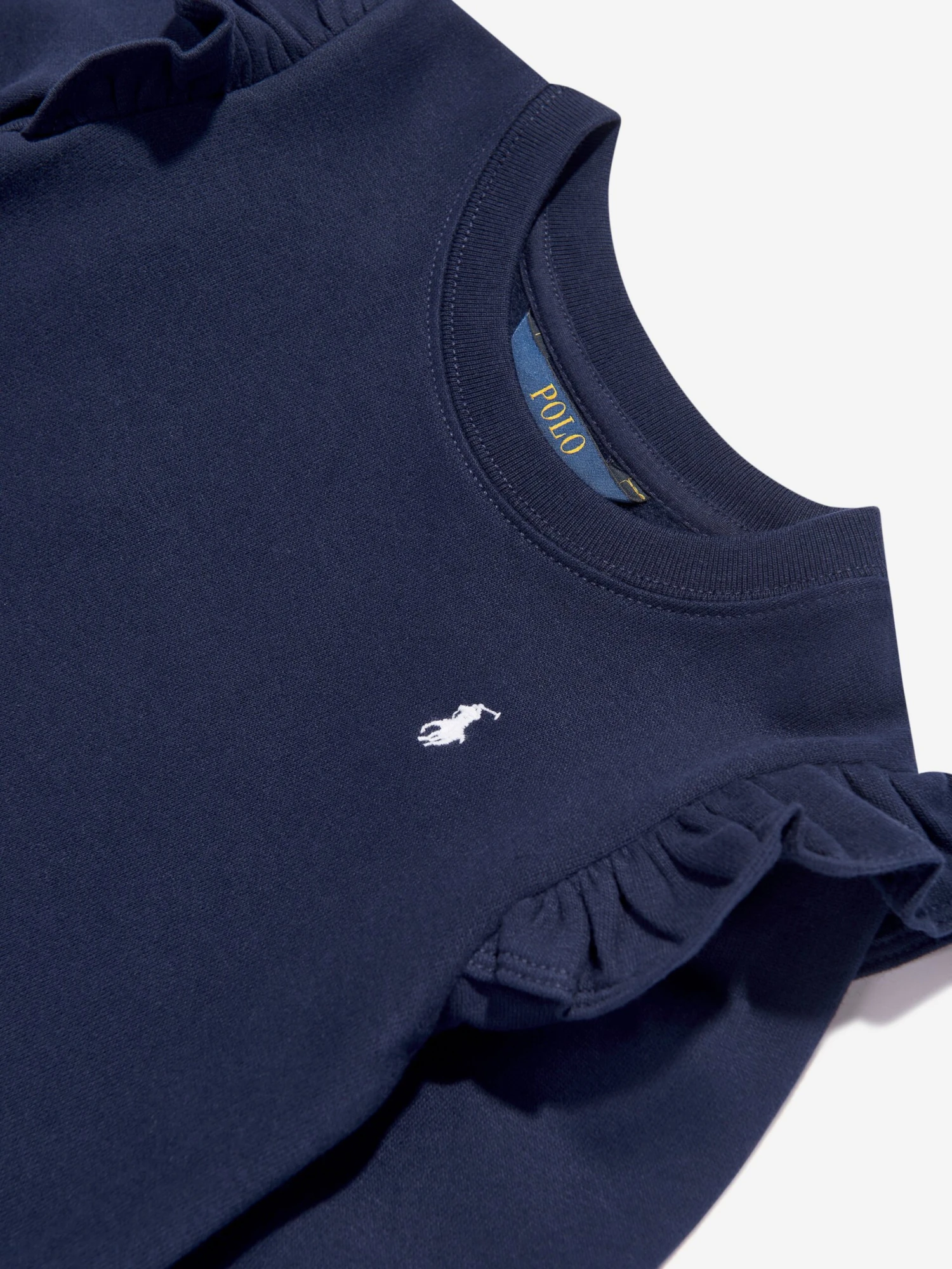 Girls Ruffle Sweater Dress In Navy 3 Girls Ruffle Sweater Dress In Navy - Image 3