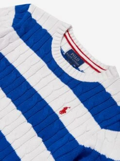 Boys Striped Cable Knit Jumper In Blue -Childrens Clothing Store RALS4102 SAPPHIRE STAR DECKWASH WHITE 3