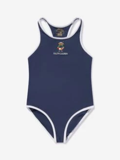 Girls Embroidered Bear Swimsuit In Navy
