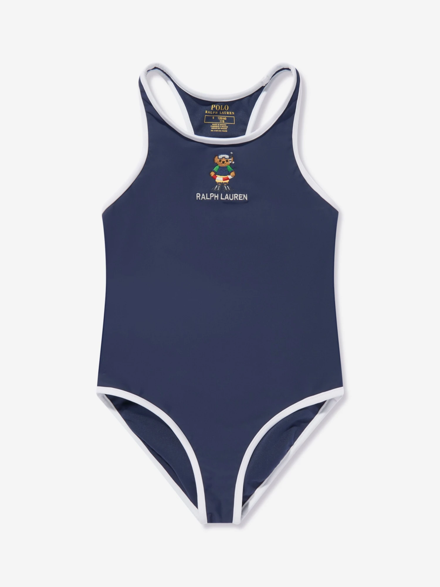 Girls Embroidered Bear Swimsuit In Navy 1 Girls Embroidered Bear Swimsuit In Navy