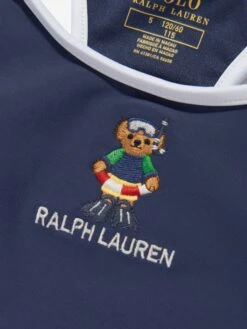 Girls Embroidered Bear Swimsuit In Navy 6 Girls Embroidered Bear Swimsuit In Navy -Childrens Clothing Store RALS4255 NEWPORT NAVY W WHITE 3
