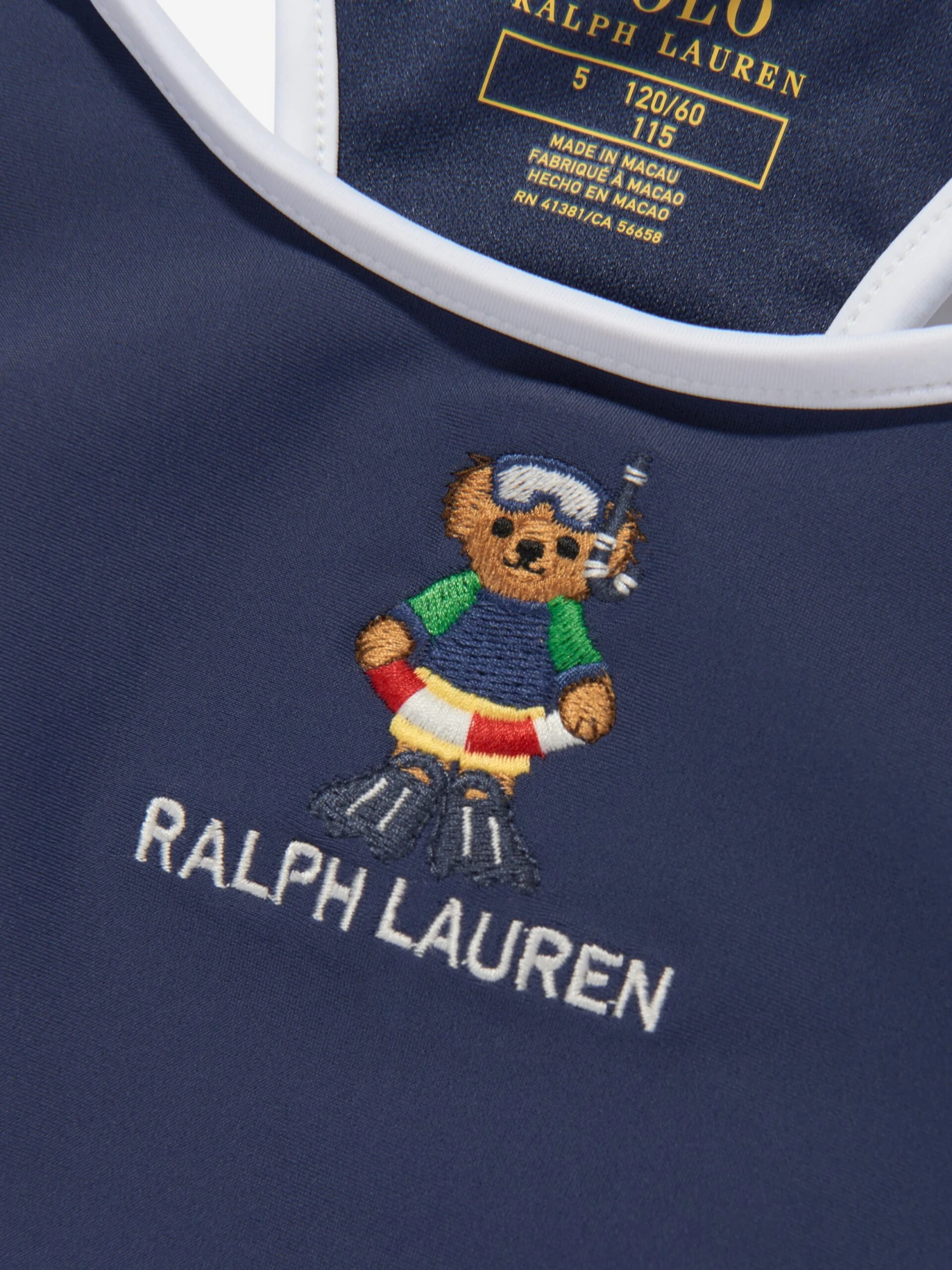 Girls Embroidered Bear Swimsuit In Navy 3 Girls Embroidered Bear Swimsuit In Navy - Image 3