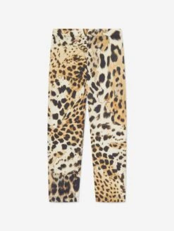 Roberto Cavalli Girls Jaguar Skin Print Leggings In Brown -Childrens Clothing Store ROBA4006 BROWN 2