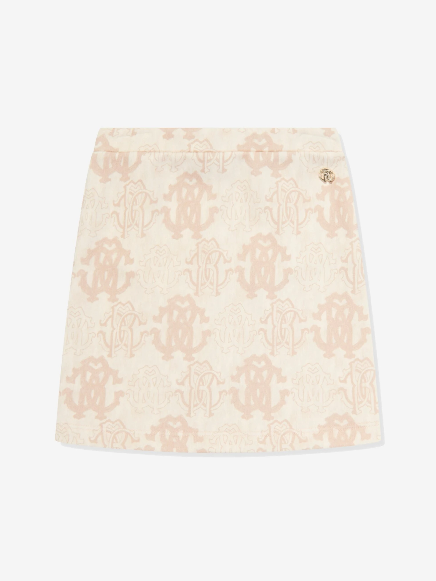 Roberto Cavalli Girls AOP RC Cotton Skirt In Beige 1 Roberto Cavalli Girls AOP RC Cotton Skirt In Beige