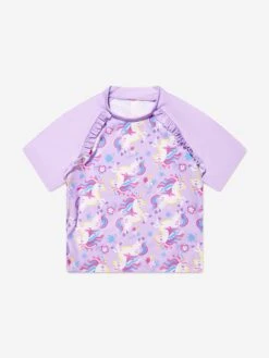 Girls Unicorn Rash Guard And Shorts (UPF50+) In Purple -Childrens Clothing Store SOLS4025 707 BABY LANVENDER 3