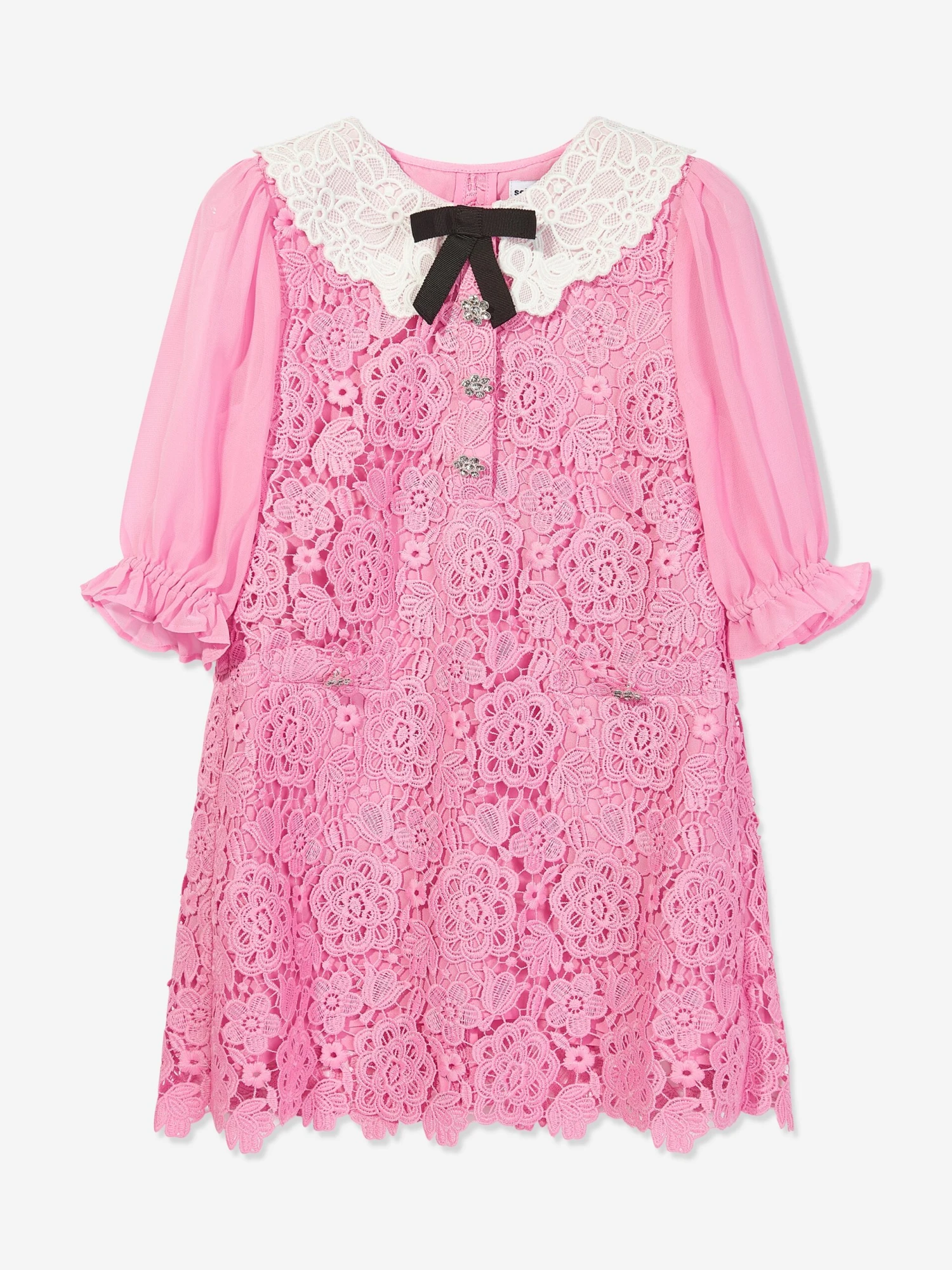 SELF PORTRAIT Girls Lace Collar Dress In Pink 1 SELF PORTRAIT Girls Lace Collar Dress In Pink