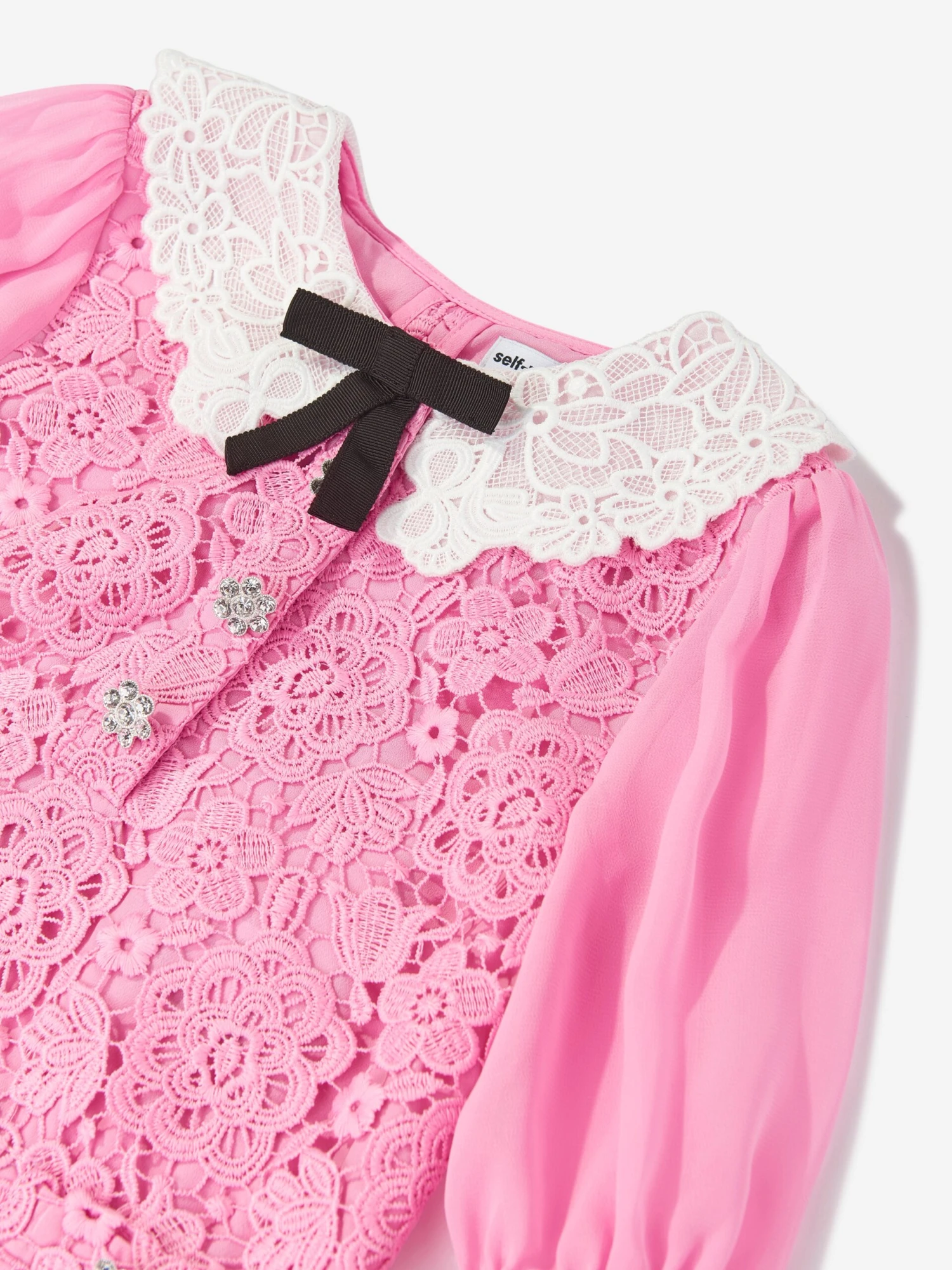 SELF PORTRAIT Girls Lace Collar Dress In Pink 3 SELF PORTRAIT Girls Lace Collar Dress In Pink - Image 3