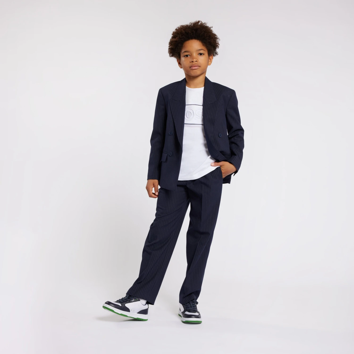 Boss Boys Striped Suit Jacket In Navy 2 Boss Boys Striped Suit Jacket In Navy - Image 2