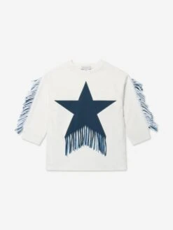 Girls Tassel Star Jersey Dress In Ivory