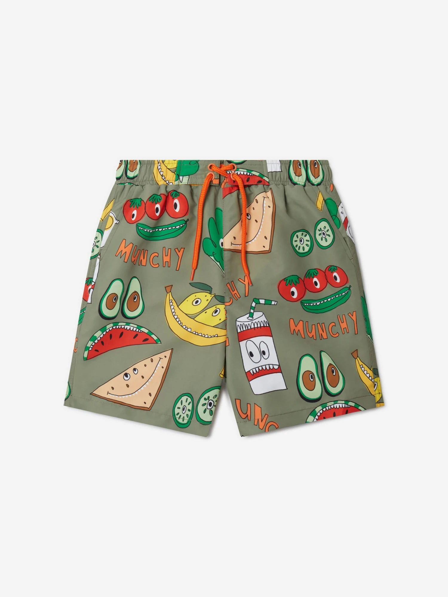 Boys Food Print Swim Shorts In Green 1 Boys Food Print Swim Shorts In Green