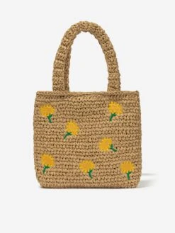 Girls Flower Tote Bag In Beige (24cm)