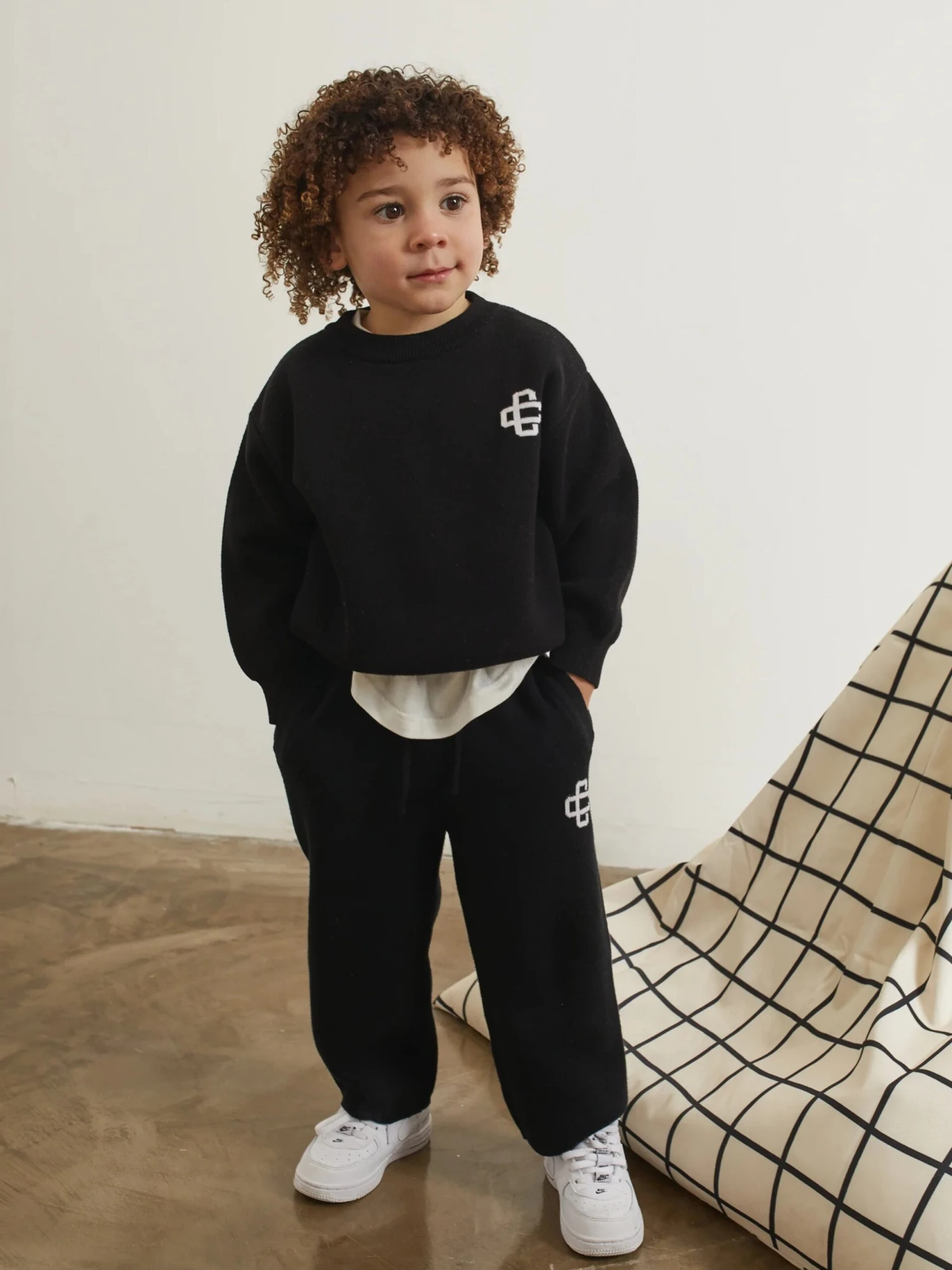 Kids Knitted Emblem Joggers In Black 2 Kids Knitted Emblem Joggers In Black - Image 2