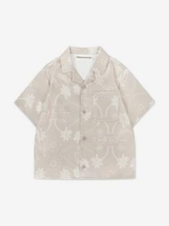 Kids Palm Print Embroidered Shirt In Beige