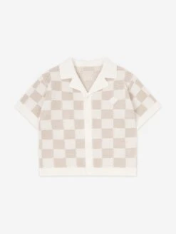 Kids Knitted Checkerboard Shirt In Ivory