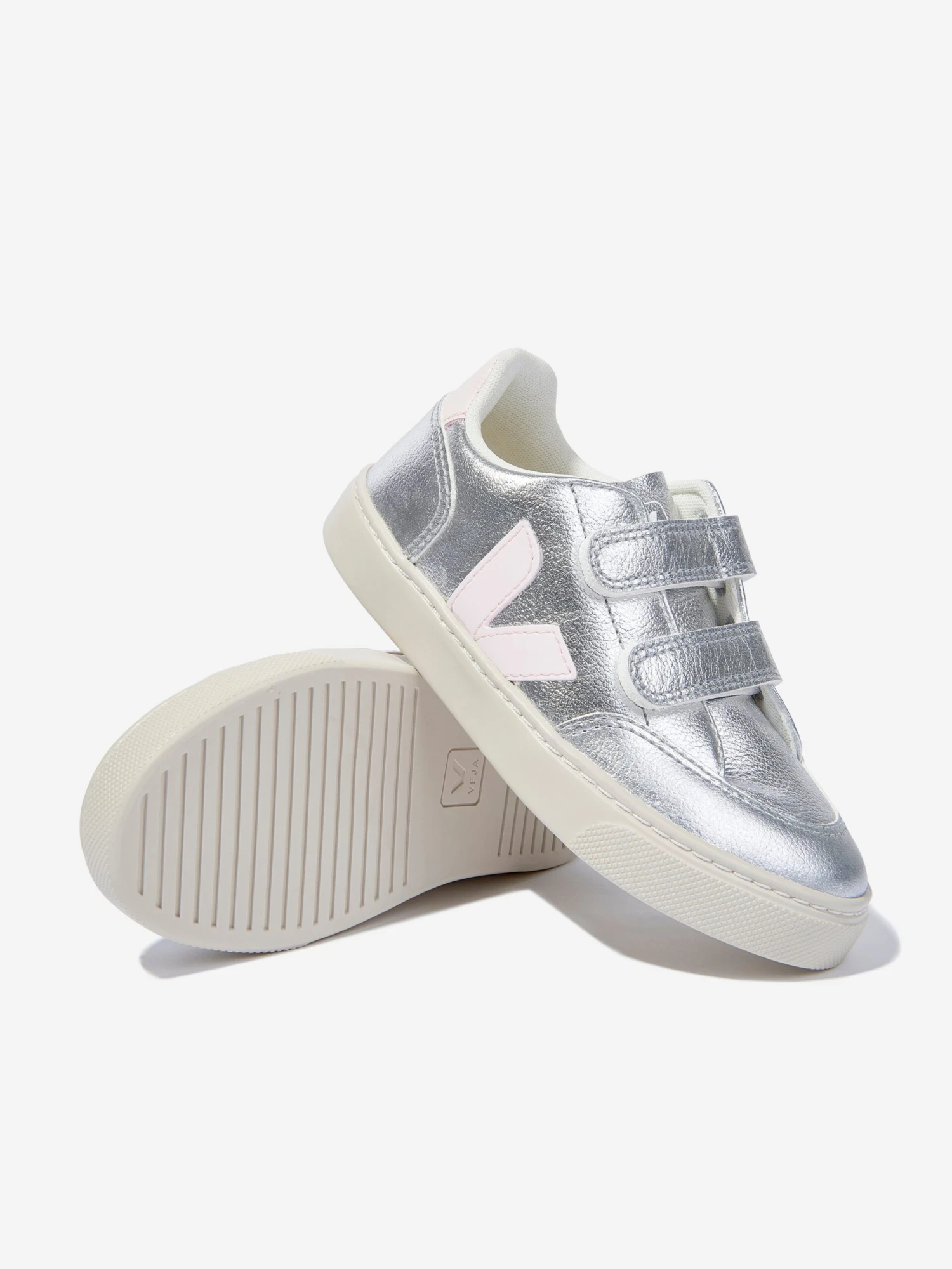Veja Kids ChromeFree Leather V-12 Trainers In Silver 2 Veja Kids ChromeFree Leather V-12 Trainers In Silver - Image 2