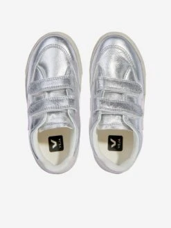Veja Kids ChromeFree Leather V-12 Trainers In Silver 7 Veja Kids ChromeFree Leather V-12 Trainers In Silver -Childrens Clothing Store VEJA3010 SILVER LASSI 4
