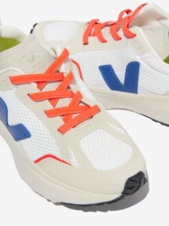 Veja Kids Small Canary Lace Up Light Trainers In Multicolour -Childrens Clothing Store VEJS3017 WHITE INDIGO 3