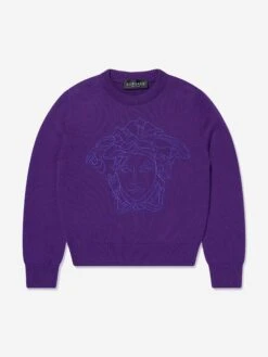 Versace Girls Wool Logo Jumper In Purple
