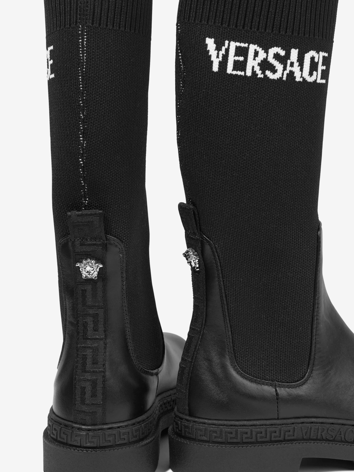 Versace Girls Leather Logo Boots In Black 3 Versace Girls Leather Logo Boots In Black - Image 3