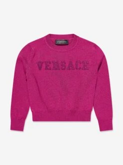 Versace Girls Logo Knitted Sweater In Pink