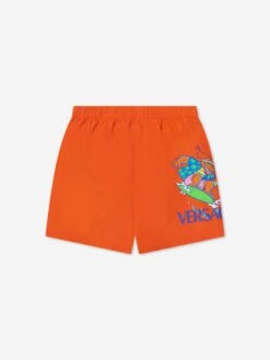 Versace Boys Crocodile Swim Shorts In Orange