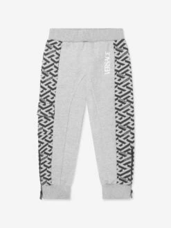 Versace Boys La Greca Logo Joggers In Grey