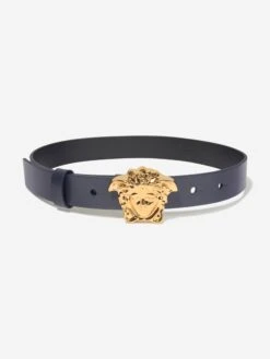 Versace Kids Leather Medusa Buckle Belt In Navy