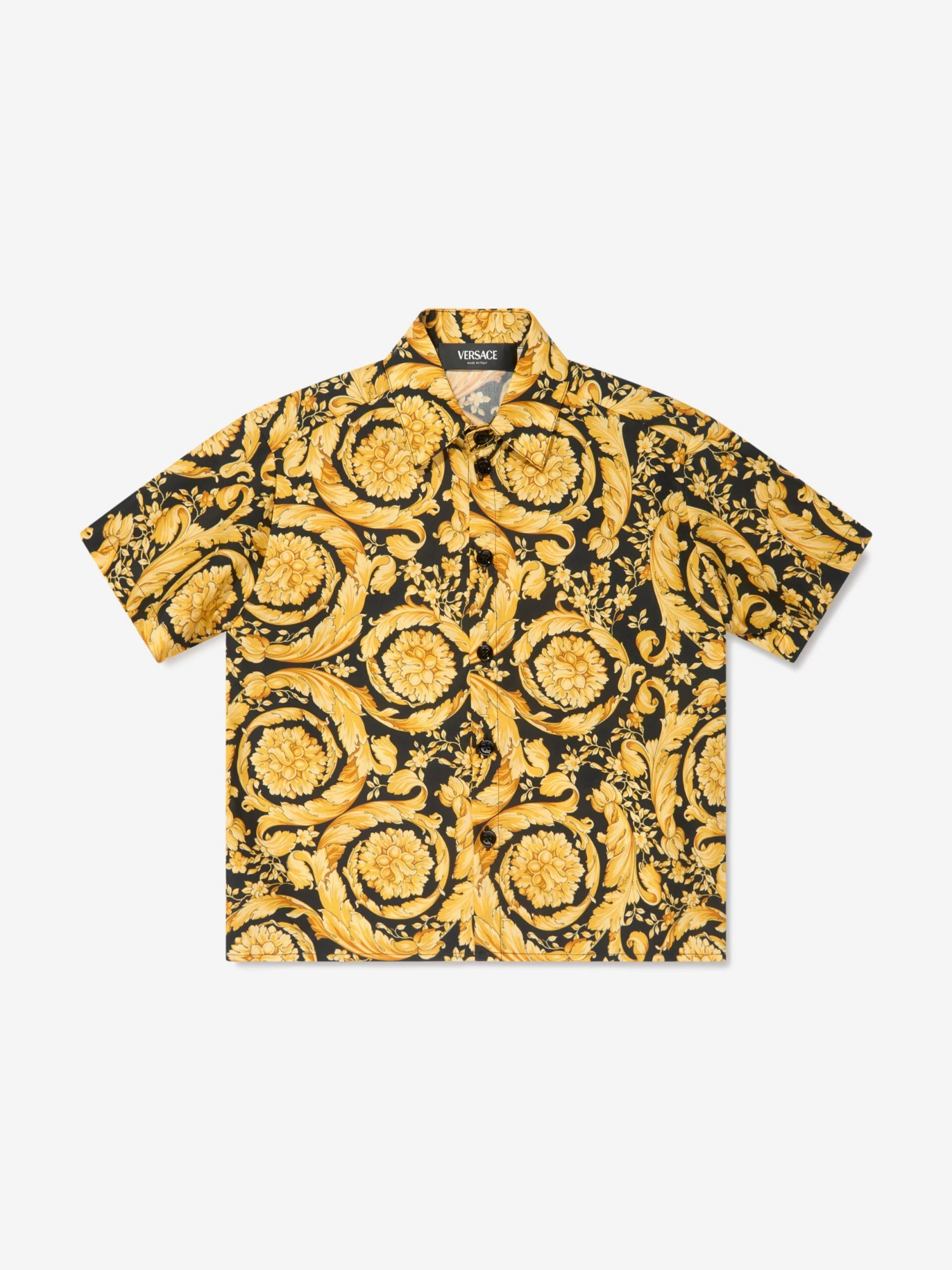 Versace Boys Barocco Print Shirt In Gold 1 Versace Boys Barocco Print Shirt In Gold