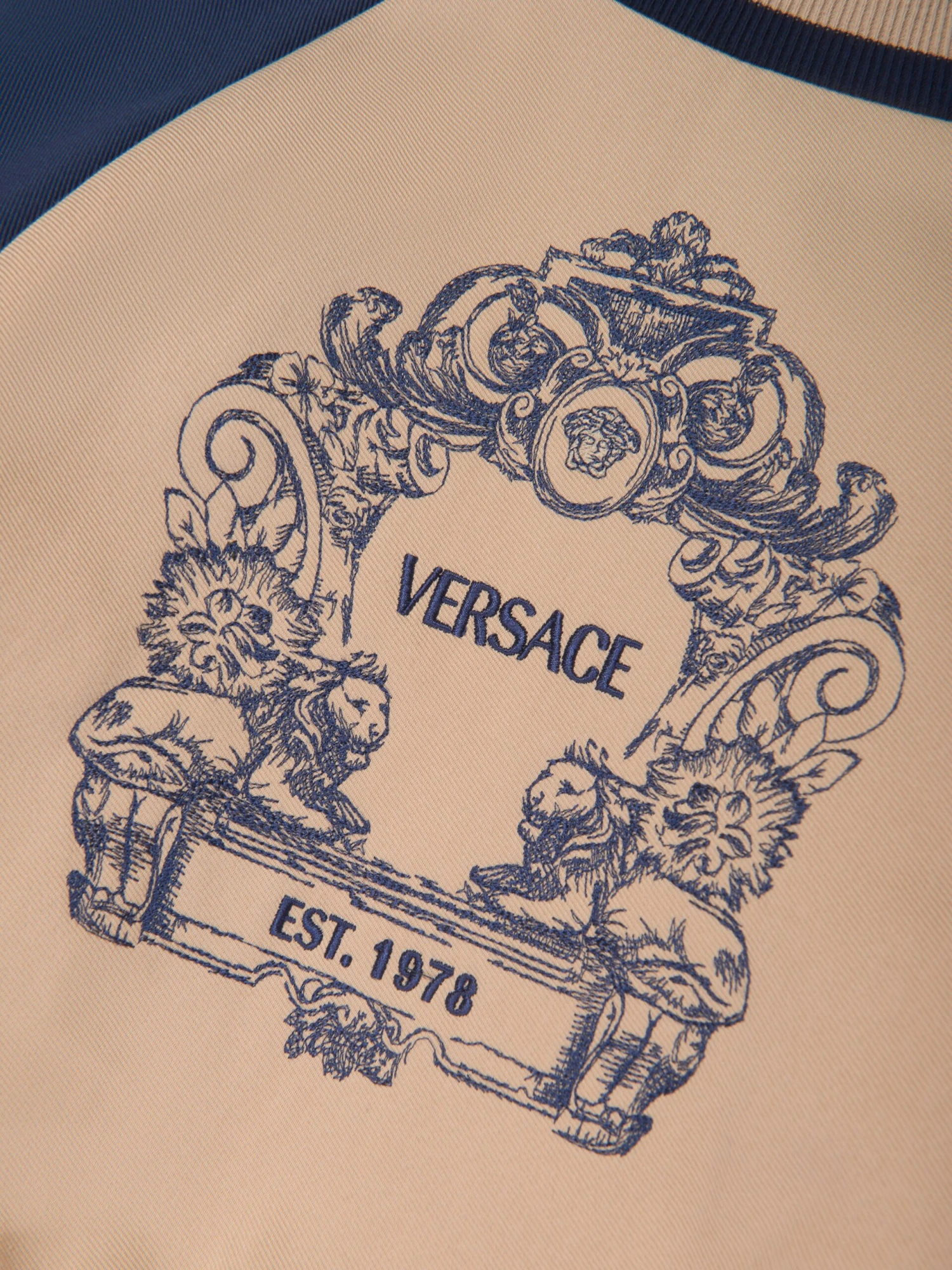 Versace Boys Embroidered Logo Bomber Jacket In Beige 5 Versace Boys Embroidered Logo Bomber Jacket In Beige - Image 5